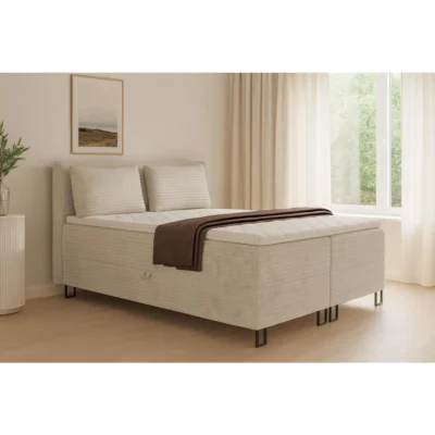Deine Möbel 24 Boxspringbett TEXAS in Beige, Liegefläche 140x200 cm – mit Bettkasten, Taschenfederkern